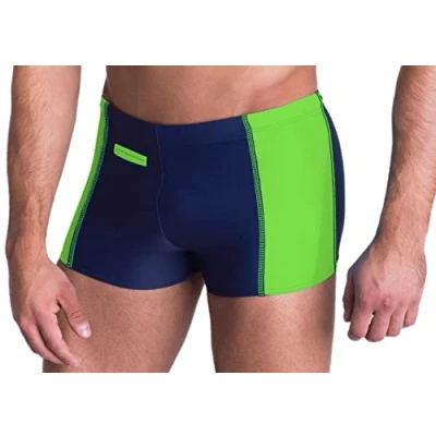Image of Aquarti Men&#039;s Swimming Trunks with Zip Pocket, Dark Blue/Green, XL