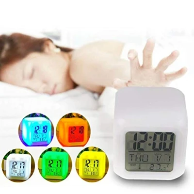 Image of GOODS+GADGETS Glowing LED alarm clock with calendar, time &amp; temperature display; Cube display
