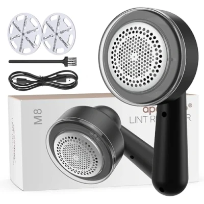 Image of Bobble Remover for Clothes, Rechargeable Fabric Shaver Electric Lint with 3 Gears and 6 Blades, Fuzz Debobbler Remove Fuzz, Pills from Furniture, Sofa, Blanket, Black