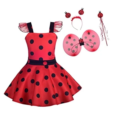 Image of Lito Angels Ladybug Costume Polka Dot Fancy Dress Up with Wings and Accessories for Baby Girls Age 12 18 Months (Tag Number 80), Red