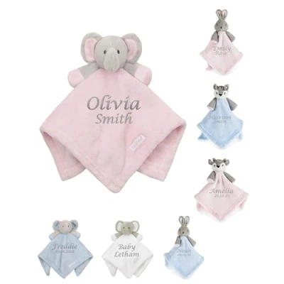 Image of Hoolaroo Personalised Newborn Comforter Baby Teddy Embroidered Elephant Toy Gifts for Girls and Boys Presents Blanket 0 6 Months Pink