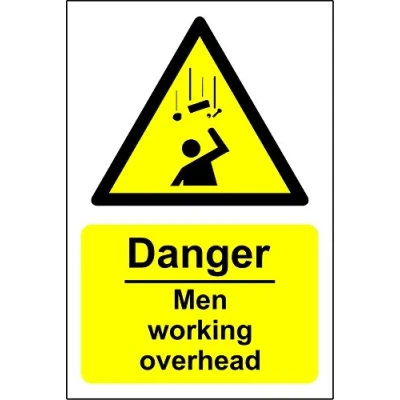 Image of Danger men working overhead Safety sign 3mm Aluminium 150mm x 200mm