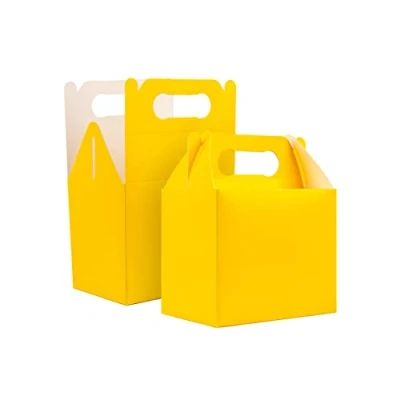 Image of SHATCHI 20Pcs Yellow Colour Cardboard Lunch Takeaway Birthday Wedding Carry Meal Food Cake Party Box Childrens Loot Bags