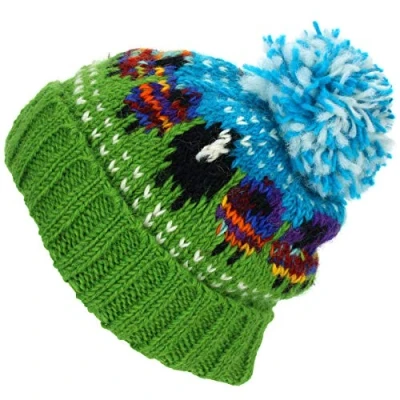 Image of LOUDelephant Chunky Wool Knit Beanie Bobble Hat with Sheep Design Rainbow