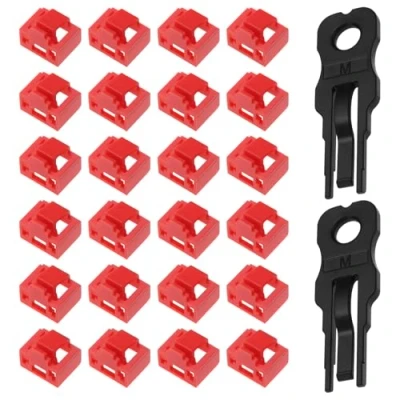 Image of YINETTECH 24Pcs RJ45 Port Lock Port/Dust Blocker Dust Cover Cap Ethernet LAN Hub Anti Plug Blockout Protector with 2 Removal Keys Red
