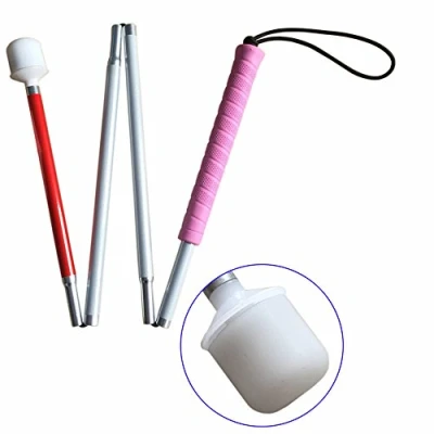Image of VISIONU Aluminum Mobility Folding Cane for The Blind (Folds Down 4 Sections) White Children, Pink Handle