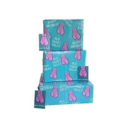 Image of Funny Birthday Gift Wrapping Paper for Men Rude Theme 4 Sheets +4 Tags. Also Perfect Anniversary &amp; Valentine&#039;s Day