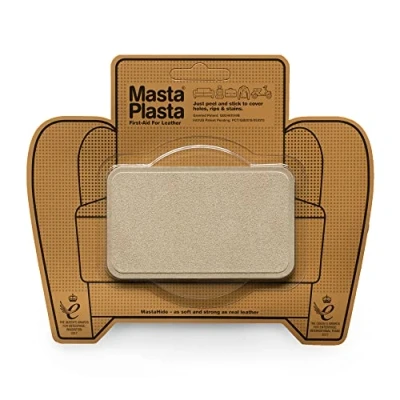 Image of MastaPlasta Instant Self Adhesive Premium Suede and Velvet Repair Patch Beige 10cm x 6cm (4in 2.4in). Upholstery Quality Patches for Sofas, Car Interiors, Bags, Jackets &amp; More