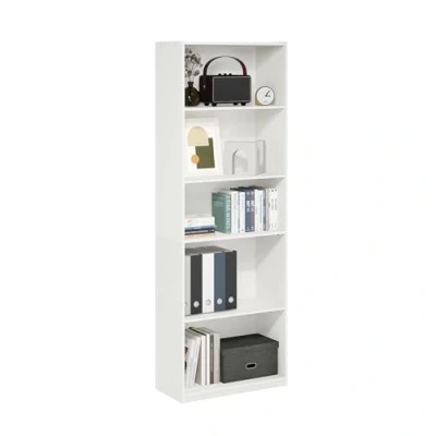 Image of Furinno Gehry 5 Tier Bookcase, Bookshelf with Adjustable Shelves, White