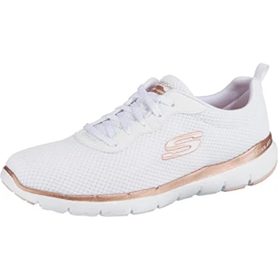 Image of Skechers Women&#039;s Flex Appeal 3.0 First Insight Trainers, White Mesh Rose Gold Trim, 4 UK