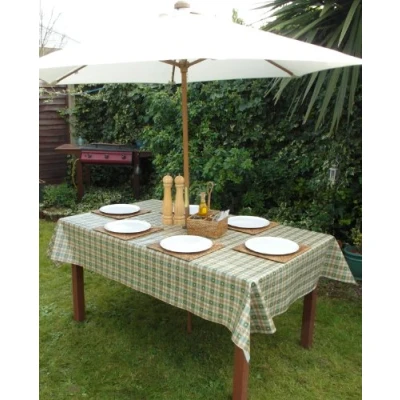 Image of 55x78&quot; (1.4x2.0M) OBLONG PVC/VINYL GARDEN TABLECLOTH GREEN HEARTS WITH PARASOL HOLE