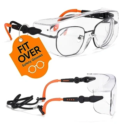 Image of SAFEYEAR Over glasses SG009 Work Safety Goggles Eyewear Eyeglasses for Eye Protection with Clear Plastic Lenses and Adjustable cord Comfortable Fit，for Welding Grinding Chemical