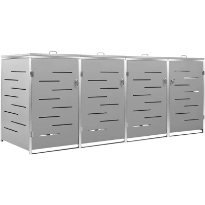 Image of vidaXL Quadruple Wheelie Bin Shed 276.5x77.5x112.5 cm Stainless Steel