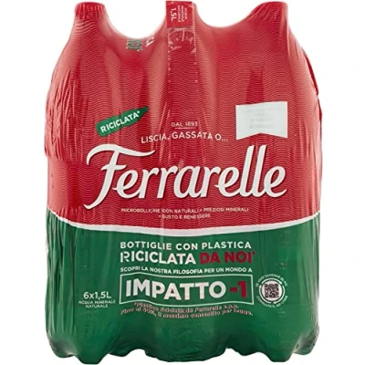 Image of 12x Ferrarelle Acqua Mineral Effervescente Natural Water Bubbles PET 1.5 Litre Italian