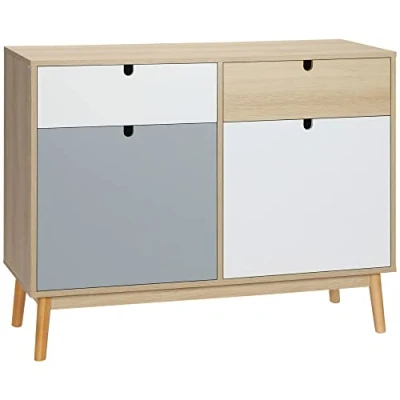 Image of HOMCOM Sideboard, Kitchen Storage Cabinet with Drawers and Door Cupboards for Dining Room, Living Entryway,100W x 40D 79.5Hcm, Multicoloured