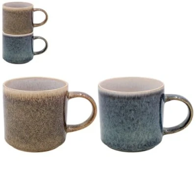 Image of Lesser &amp; Pavey Elements Stone Glaze Stacking Set of 2 Mugs in Neutral Tones Dark, Stripe or Mottle (Mottle)