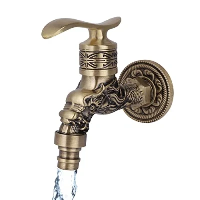 Image of G1/2&quot; Sink Faucet, Antique Brass Bathroom Taps Vintage Faucet Tap Wall Mount Washing Machine Mop Pool Garden Cold