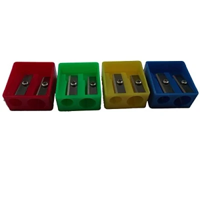 Image of Pack of 8 Mixed Double Hole Plastic Pencil Sharpeners. (Includes 2 Blue, Green, Yellow and Red Sharpeners).