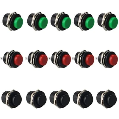Image of RUNCCI YUN 15Pcs Push Button Switch ON/OFF Momentary Power Red green Black Round Cap AC 6A/125V 3A/250V（no lock）