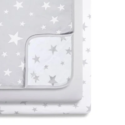 Image of Snüz 3 Piece Crib Bedding Set 100% Jersey Cotton Grey &amp; White Blanket and Sheets Star