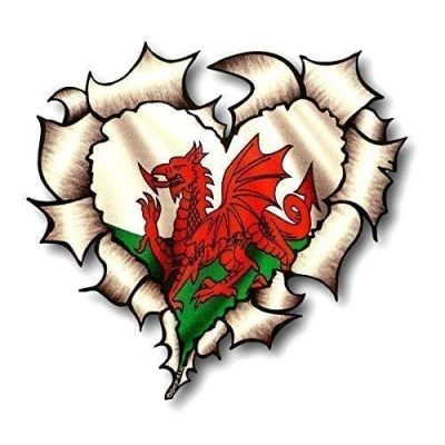 Image of Sticar it Ltd Heart Shaped RIPPED TORN METAL Car Sticker Welsh Wales CYMRU Flag Vinyl decal 105x100mm approx.