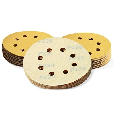 Image of SPEEDWOX 50 Pcs 5 Inches 8 Hole Sanding Discs 220 Grit Dustless Hook and Loop Sandpaper for Random Orbital Sander Yellow Finishing Automotive Woodworking