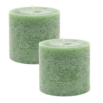 Image of Carousel Home Pack of 2 Dark Green Unscented Pillar Candle Church Votive Lantern Block Decorative Chunky 10x9cm