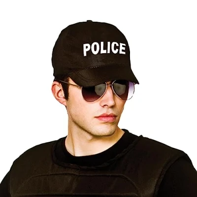 Image of Wicked Costumes Adult Unisex Black Police Cap Uniform Fancy Dress Hat