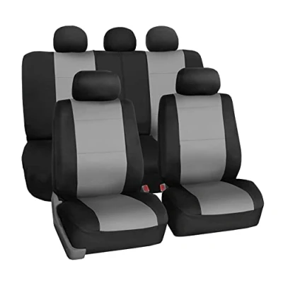 Image of FH Group Car Seat Covers Full Set Neoprene Universal Fit,Automotive Covers,Low Back Front Covers,Airbag Compatible,Split Bench Rear Seat,Washable Cover for SUV,Sedan Gray