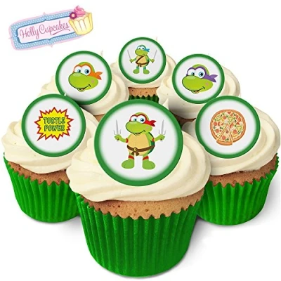 Image of Holly Cupcakes 24 Edible Pre Cut Wafer Round Cake Toppers: Cartoon Turtles
