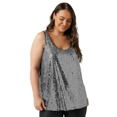 Image of EVANS Curve Sequin Embellished Vest Top Women&#039;s Plus Size