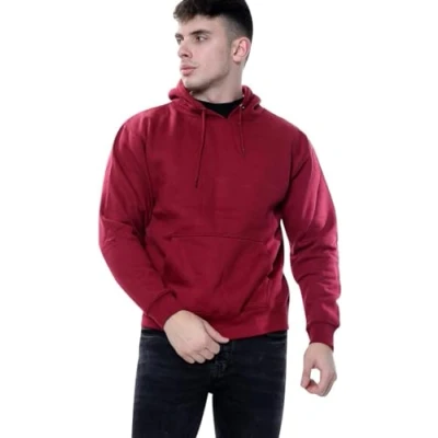 Image of True Face Mens Hoodie Pullover Classic Hooded Top Plain Ribbed Cuff Long Sleeve Sweatshirt Pull Over Hoody Wine 2, Small