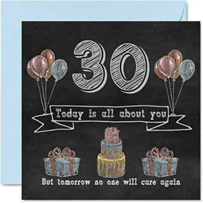 Image of Funny 30th Birthday Cards for Men Woman Chalk Blackboard Happy Card Auntie Mum Dad Daughter Son Sister Uncle Brother Cousin, 145mm x Humour Banter Greeting