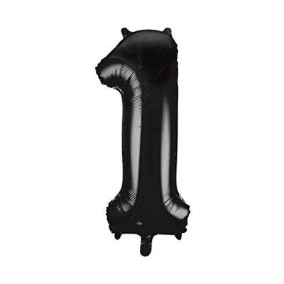 Image of Black Number 1 Shaped Large Foil Balloon (86cm) Piece Perfect for Birthday Parties and Special Events