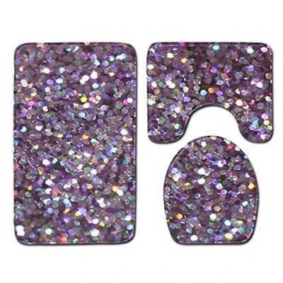 Image of Shinewe 3 Pieces Bathroom Rug Set Pedestal Mat Non Slip Bath Toilet Lid Cover (Glitter Sparkles Shimmer)