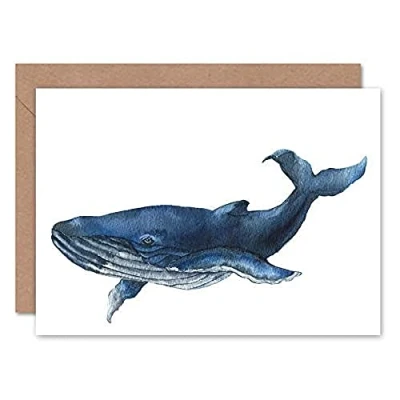 Image of Wee Blue Coo Whale Watercolour Greeting Card With Envelope Inside Premium Quality