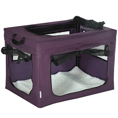 Image of PawHut 60cm Pet Carrier, Cat Carrier Bag, Travel Bag w/ Cushion, Carry for Cats and Miniature Dogs Purple