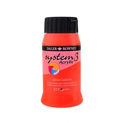 Image of Daler Rowney System3 Acrylic Paint, Plastic Pot, 16.91oz 500 ml, Cadmium Scarlet Hue