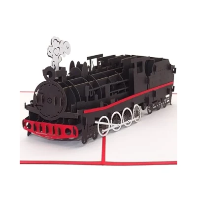 Image of Pop Up Card Steam Train Railway 3D Birthday Card, Travel Voucher &amp; Gift Voucher, Train, Folding Locomotive