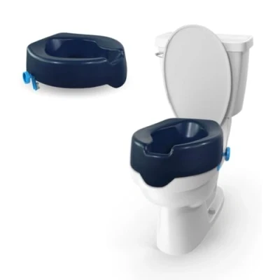 Image of Mobiclinic®, Raised Toilet Seat, Río, 4.33 Inches, European Brand, Adult Lift, Adjustable, Comfortable Soft Easy Installation Without Tools, Blue