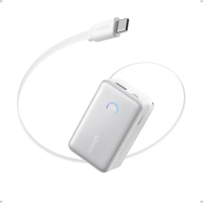 Image of Anker Nano Power Bank, 10,000mAh Portable Charger with 2.3 ft InstaCord Retractable Cable, 45W Max Compact Battery Pack, Smart Display, For iPhone 16 Series, iPad, Galaxy, Pixel, and More