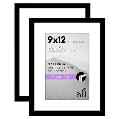 Image of Americanflat 9x12 Picture Frame with Polished Plexiglass Set of 2 Use as 6x9 Mat or Without Galleria Collection Gallery Wall for Display Black