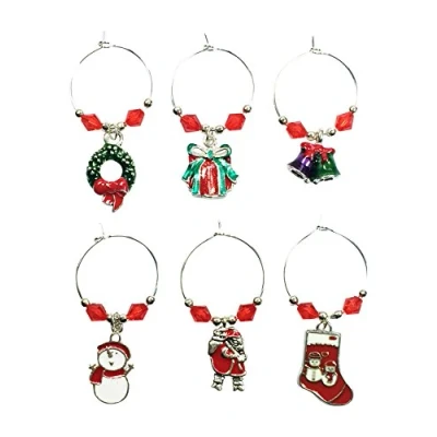 Image of Libby&#039;s Market Place Set of 6 Christmas Wine Glass Charms with Organza Gift Bag