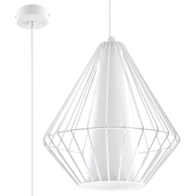 Image of Demi 1 Light Caged Ceiling Pendant White, E27