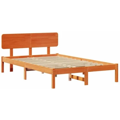 Image of vidaXL Bed Frame with Headboard Wax Brown 120x190 cm Solid Pine Wood