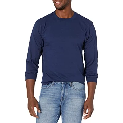 Image of Hanes Men&#039;s Beefy Long Sleeve Shirt, Navy, M