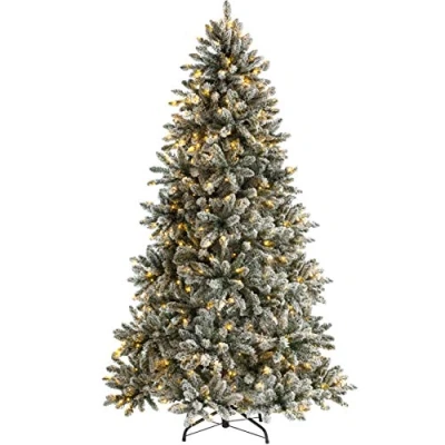 Image of WeRChristmas Pre Lit Full Bodied Snow Flocked Christmas Tree with 350 Chasing Warm LED Lights, Multi Colour, 6 feet/1.8m