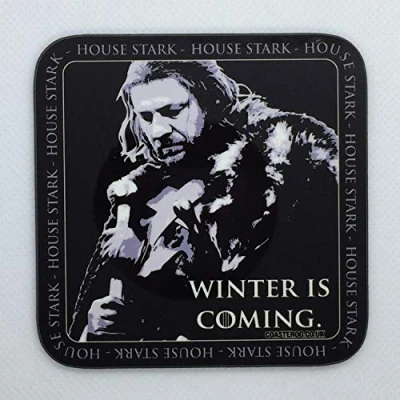 Image of Winter Is Coming Ned Stark from Game of Thrones Drinks Coaster Hardboard 9cm x Gloss Finish