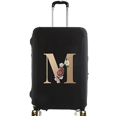 Image of initial letter Printed Design Travel Trolley Case Cover Protector Washable Suitcase Luggage Storage Covers for 18 28 inch (L (26 Luggage), Gold M)