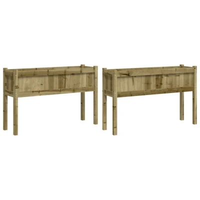 Image of vidaXL Rectangular Garden Planters Patio Flower Pots with Legs, Made of Weather Resistant Impregnated Pine Wood, Spacious, Ideal for Outdoor/Indoor Gardening, Set Two, Brown